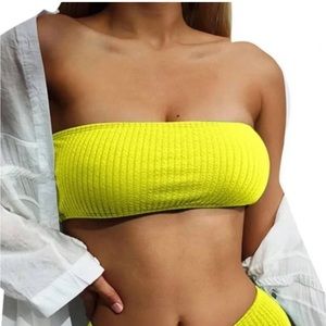 Good American Always Fits Bandeau Swim Top Sz 1/2 S-M Electric Yellow NWT